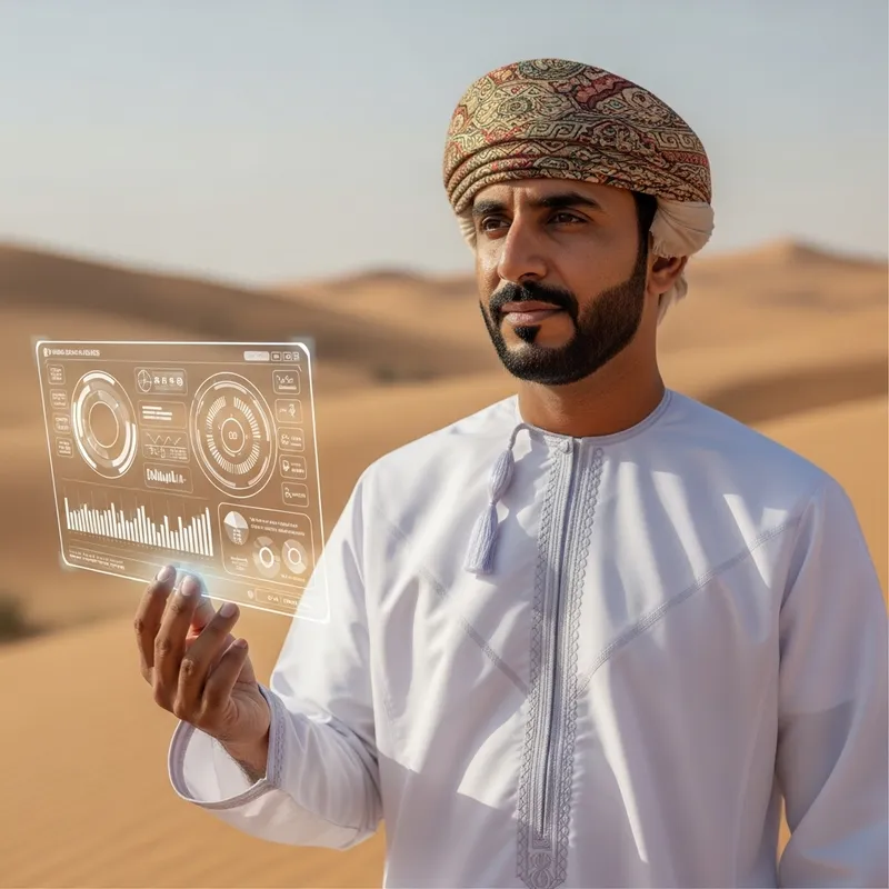 Omani Man in Traditional Dress with Technology