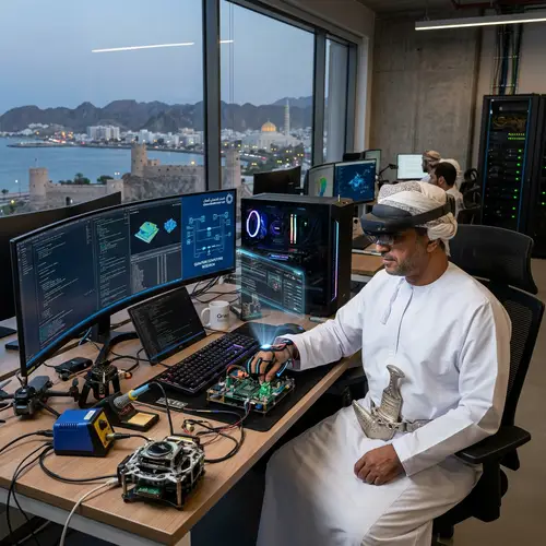 Omani Man in Traditional Dress with Technology