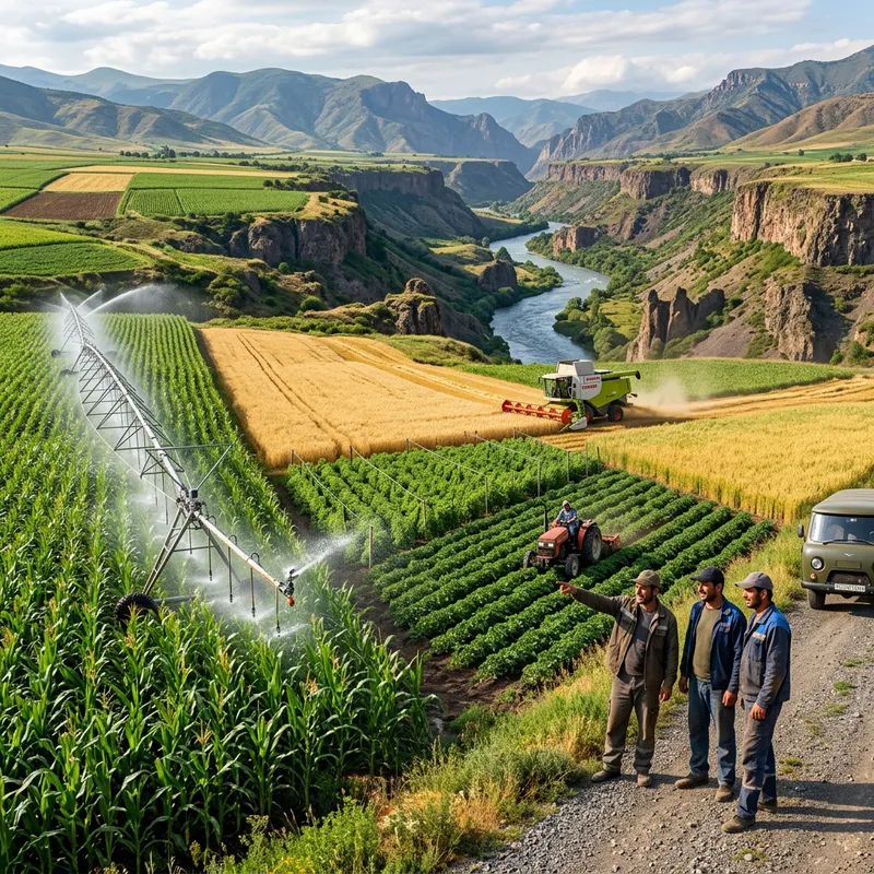 Bountiful Armenian Harvest Scene with Akhuryan River