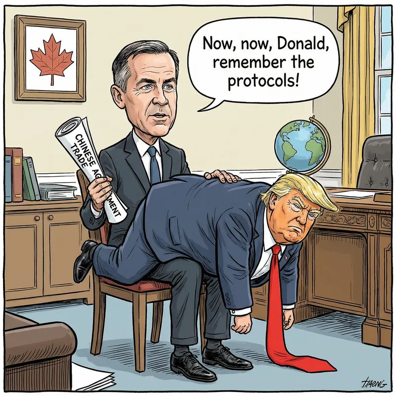 Mark Carney Spanks Trump in Humorous Cartoon