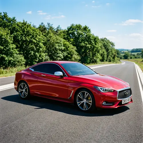 Sleek Cherry Red Car on Sunny Road | Speed & Elegance