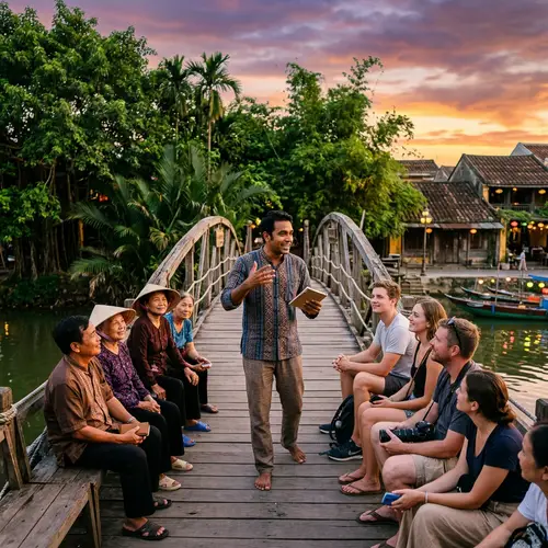 Storyteller on Bridge in Vietnam | Sunset Tale Narration