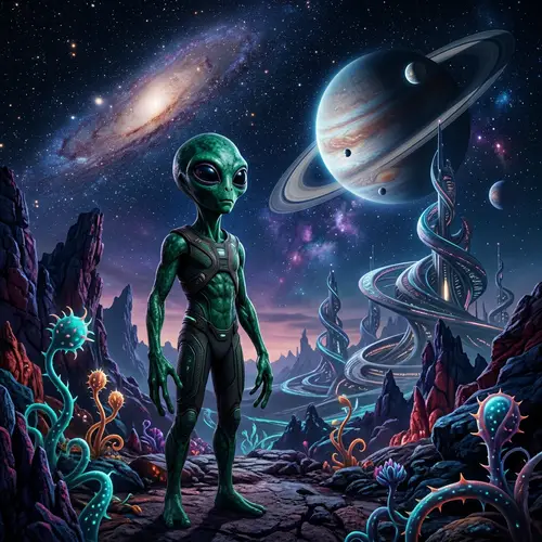 Unique Alien Being on Mysterious Alien Landscape
