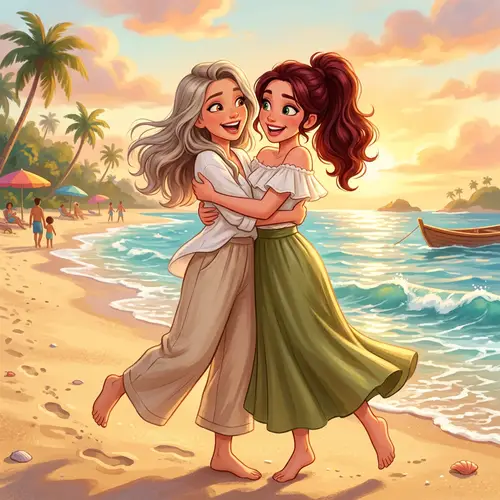 Whimsical Beach Embrace - Pixar-Inspired Art