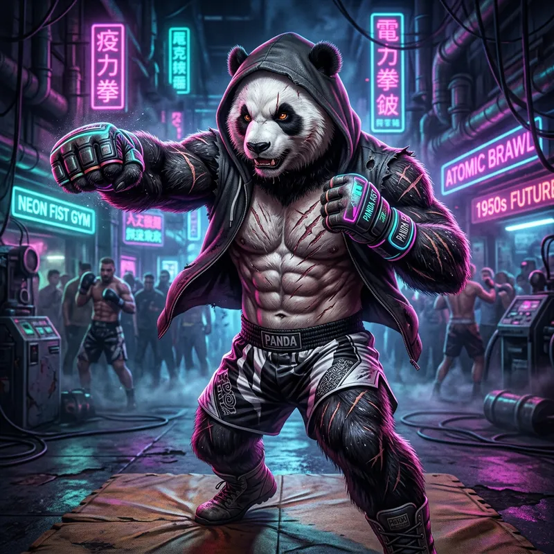 Powerful Panda Human Hybrid with Muscular Arms Powerful Panda Human Hybrid with Muscular Arms