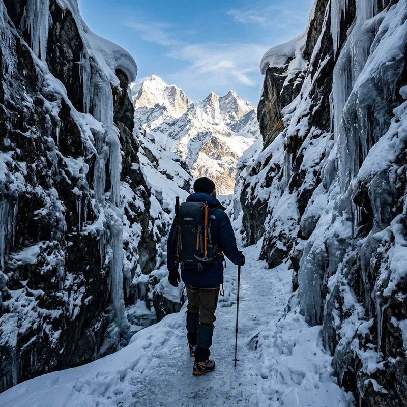 Solitary Journey through a Glacial Canyon