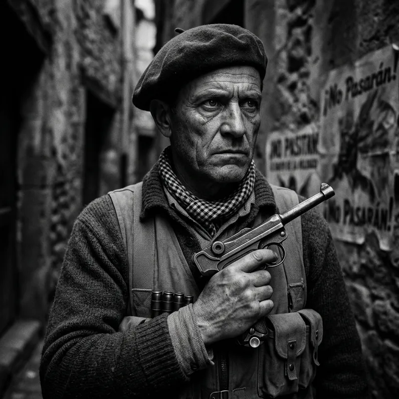 Determined Antifascist Militiaman with Luger P08 Pistol | Spanish Civil War