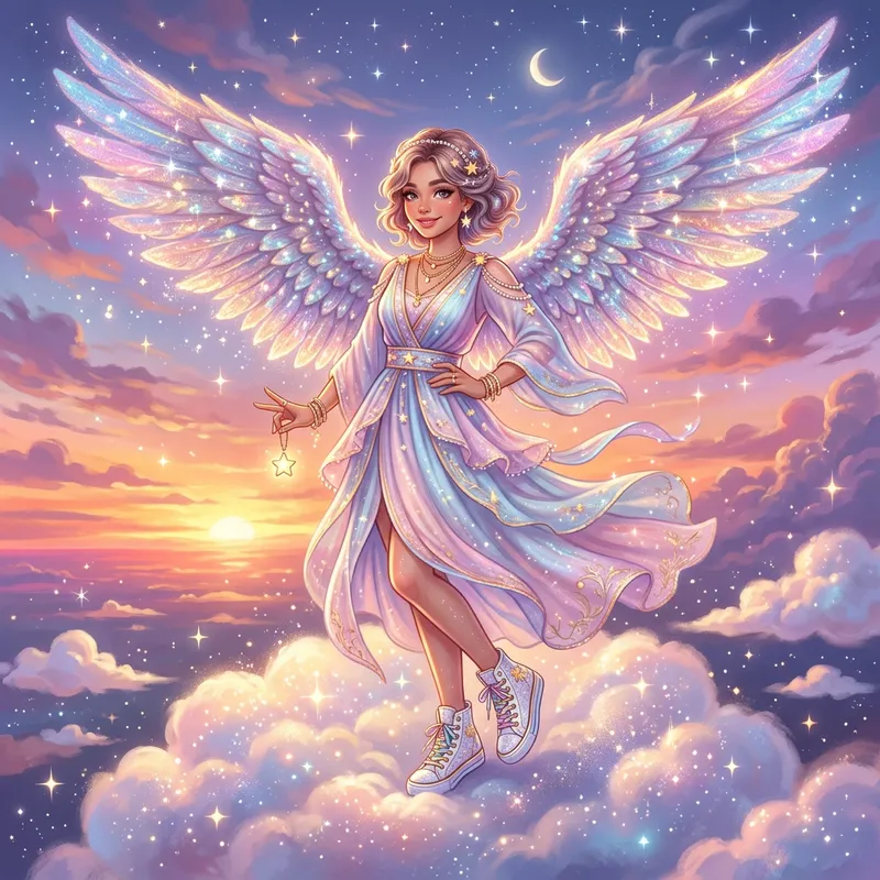 Angel Hip and Sparkling Wings on a Cloud