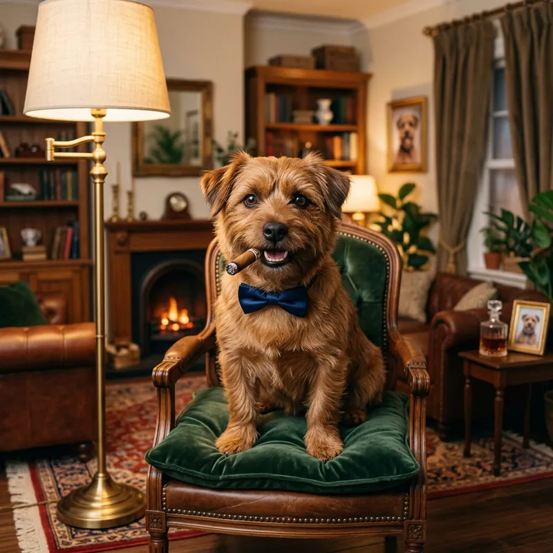 Brown Dog with Cigar on Plush Cushion