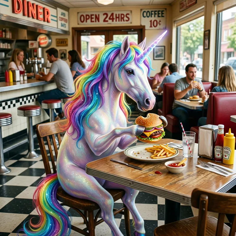 Magical Unicorn Eating Burger | Rainbow Mane Delight