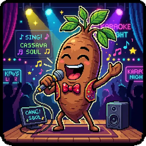 Pixel Art Icon of Cassava Singing at Karaoke