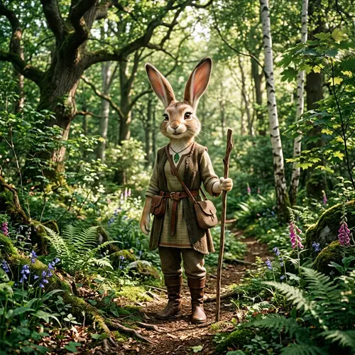 Enchanting Rabbit Woman in Lush Forest | Wildlife Fantasy Art