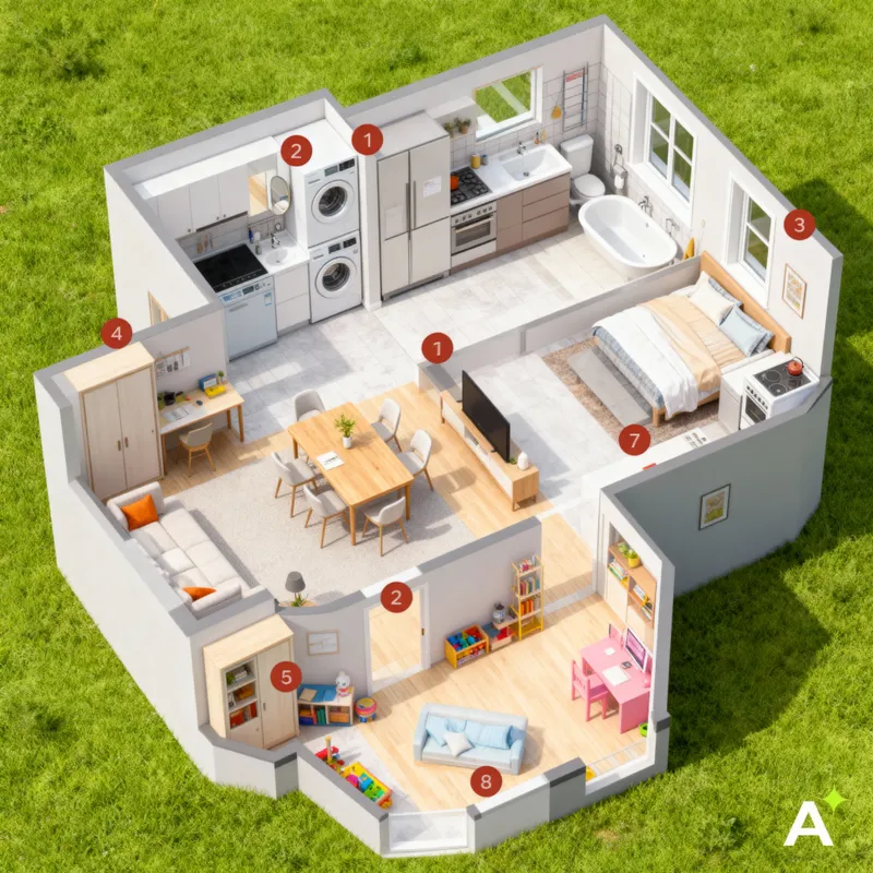 Modern Three-Room Apartment Furniture Layout Ideas