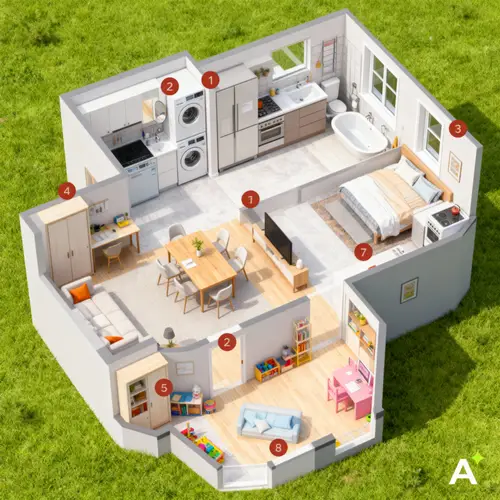 Modern Three-Room Apartment Furniture Layout Ideas