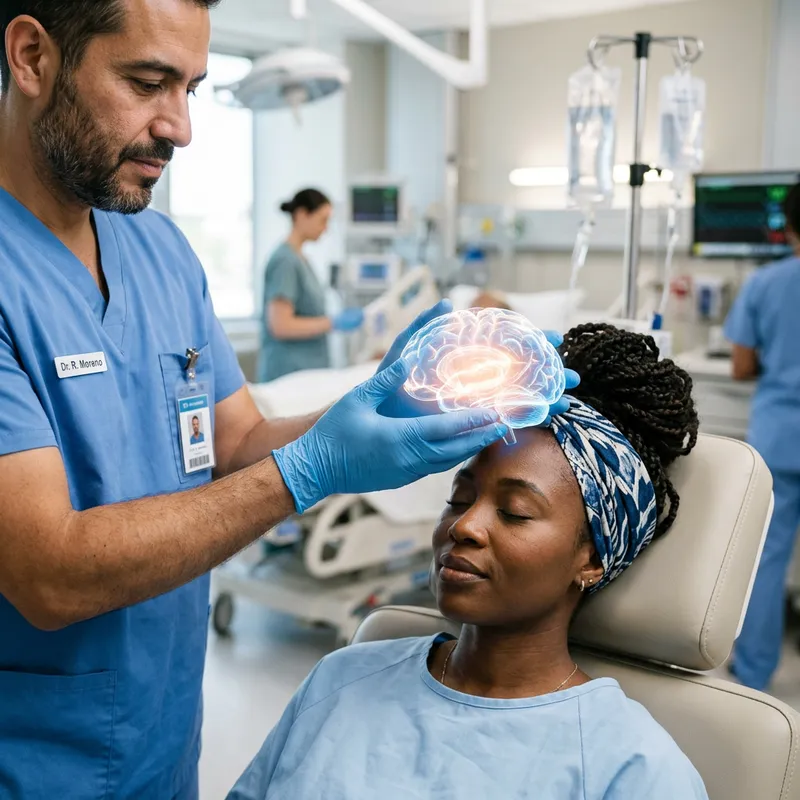 Male Hands Hold Female Brain | Care & Precision in Medicine