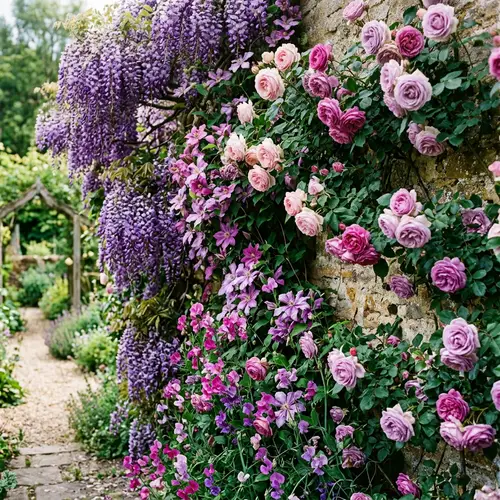 Purple Pink Flowers Wall - Enchanting Bloom