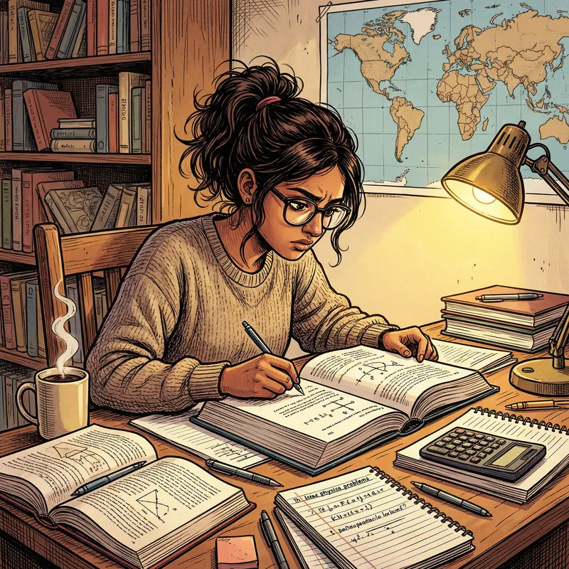 South Asian Girl Studying: Detailed Learning Scene