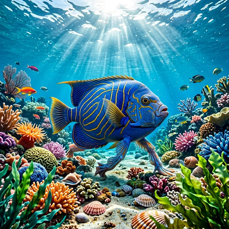 Sapphire Blue Walking Fish Amidst Underwater Coral Splendor