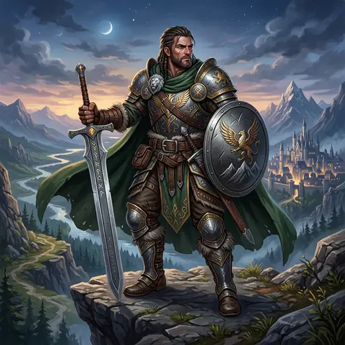 Epic Fantasy Heroine with Dragons in Fiery Wasteland