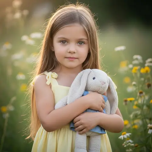 Girl with Bunny Doll - Adorable Childhood Moments