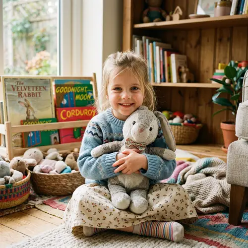 Girl with Bunny Doll - Adorable Childhood Moments