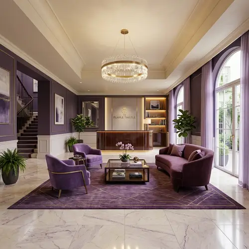 Elegant Purple Hotel Lobby Design