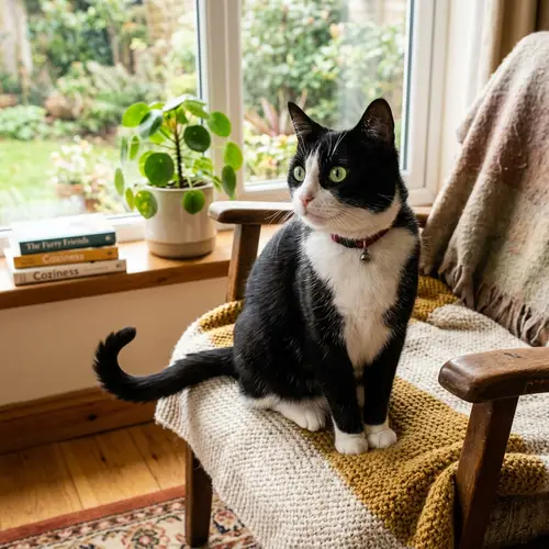 Lovely House Cat With Glossy Black and White Fur