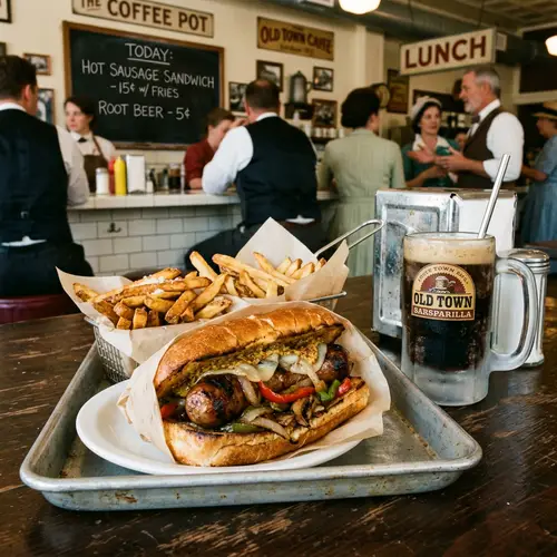 Delicious Hot Sausage Sandwich with Fries