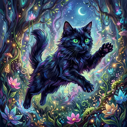 Majestic Black Cat with Green Eyes - Vibrant Digital Art