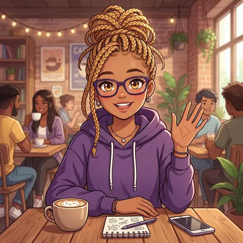 Anime Cartoon of Black Female with Purple Glasses