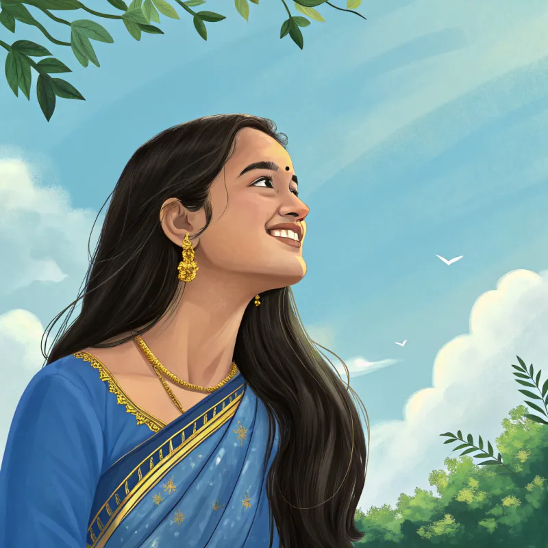 Vibrant Indian Art: Young Woman in Blue Saree Vibrant Indian Art: Young Woman in Blue Saree