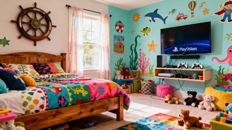 Maximalist Kids Room Design with PlayStation Setup