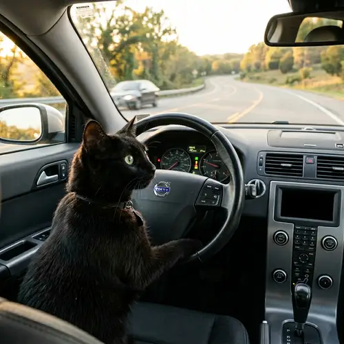 Cat Driving Volvo S40 - Scandinavian Minimalism