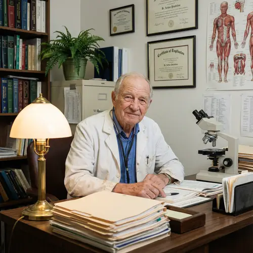 Experienced Elderly Male Doctor in His Office