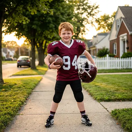 Young Boy in Maroon Football Jersey | Dynamic Sports Photography