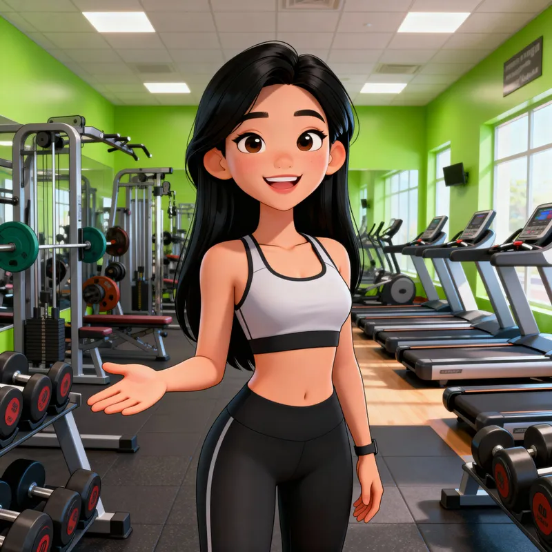 Cheerful Fitness Trainer Illustration in Gym Setting