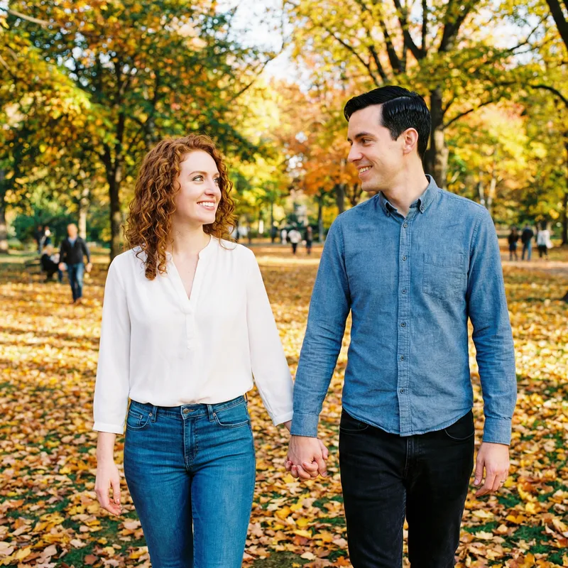Peaceful Park Scene with Couple Holding Hands Peaceful Park Scene with Couple Holding Hands