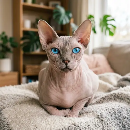 Sphinx Cat with Striking Blue Eyes