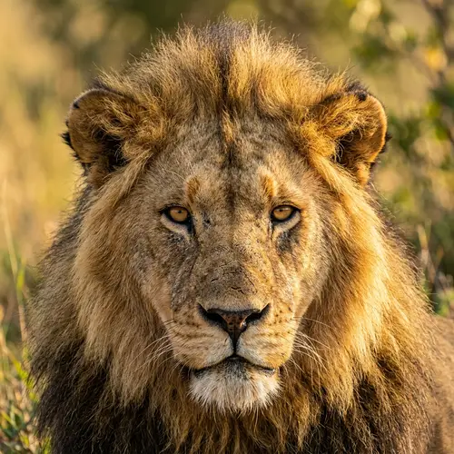 Majestic Lion Close-Up: Golden Fur & Piercing Eyes