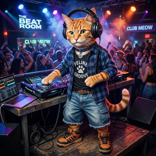Fun Ginger Cat DJ Fursona with Headphones