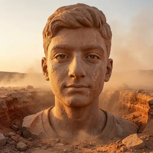 Hyperrealistic Stone Sculpture Art in Desert Setting