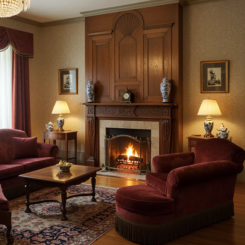 1920s Living Room with Cozy Fireplace