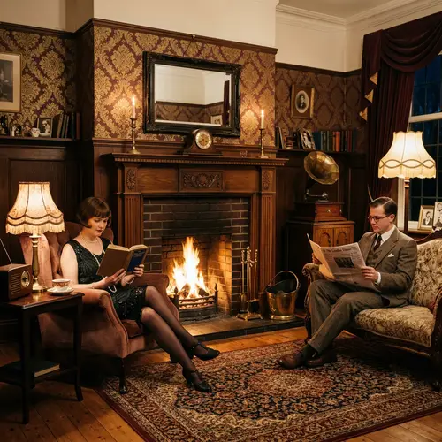 1920s Living Room with Cozy Fireplace