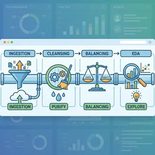 Data Pipeline Icon: Ingestion, Cleansing, Balancing, EDA