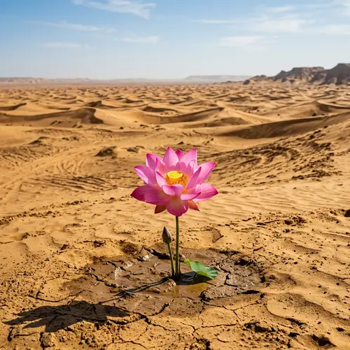 Vibrant Pink Lotus Flower in Desert | Resilient Beauty