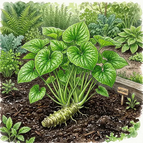 Vivid Wasabi Plant Illustration in Garden | Artwork