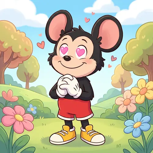 Enamored Cartoon Mouse Illustration - Heart-Eyed Character