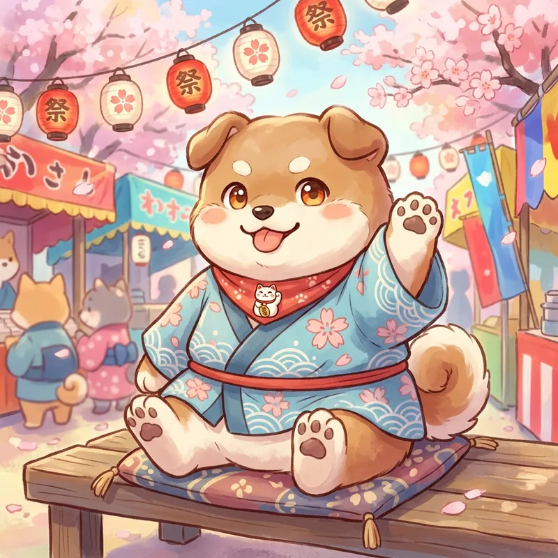 Whimsical Japanese Style Chubby Dog Character | Playful Anime-Inspired Art