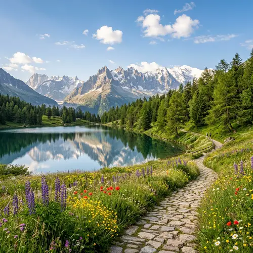 Exquisite Landscape Scene with Forest, Lake, and Mountains