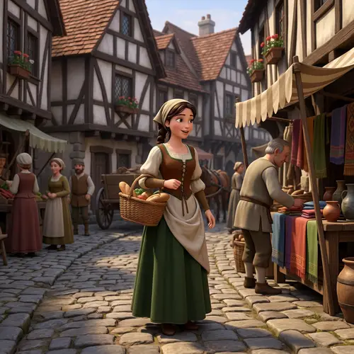 Medieval Village Woman in Pixar Style